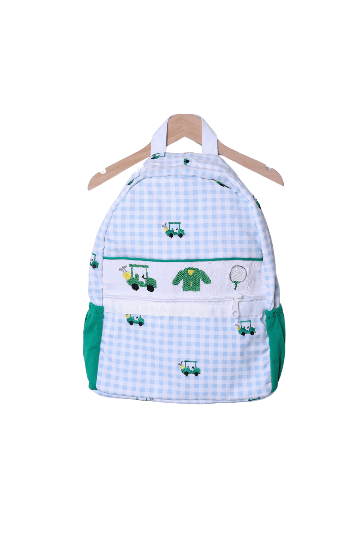 The Smocked Flamingo Apparel & Accessories Smocked Hole in One Blue Gingham Backpack
