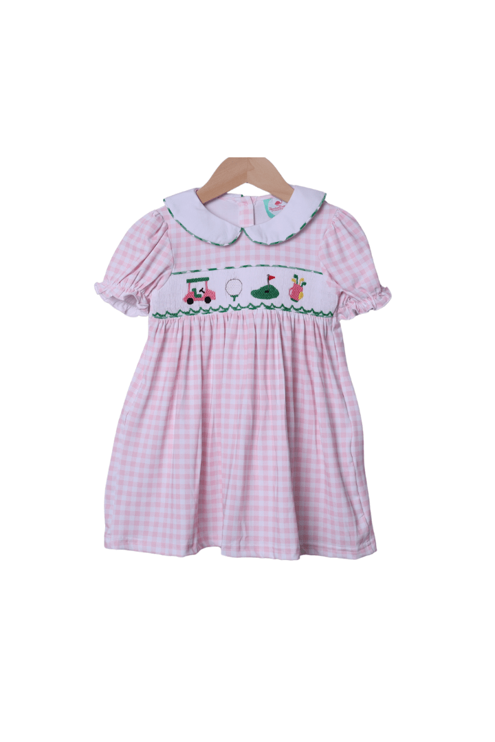 The Smocked Flamingo Apparel & Accessories Smocked Hole in One Pink Gingham Dress
