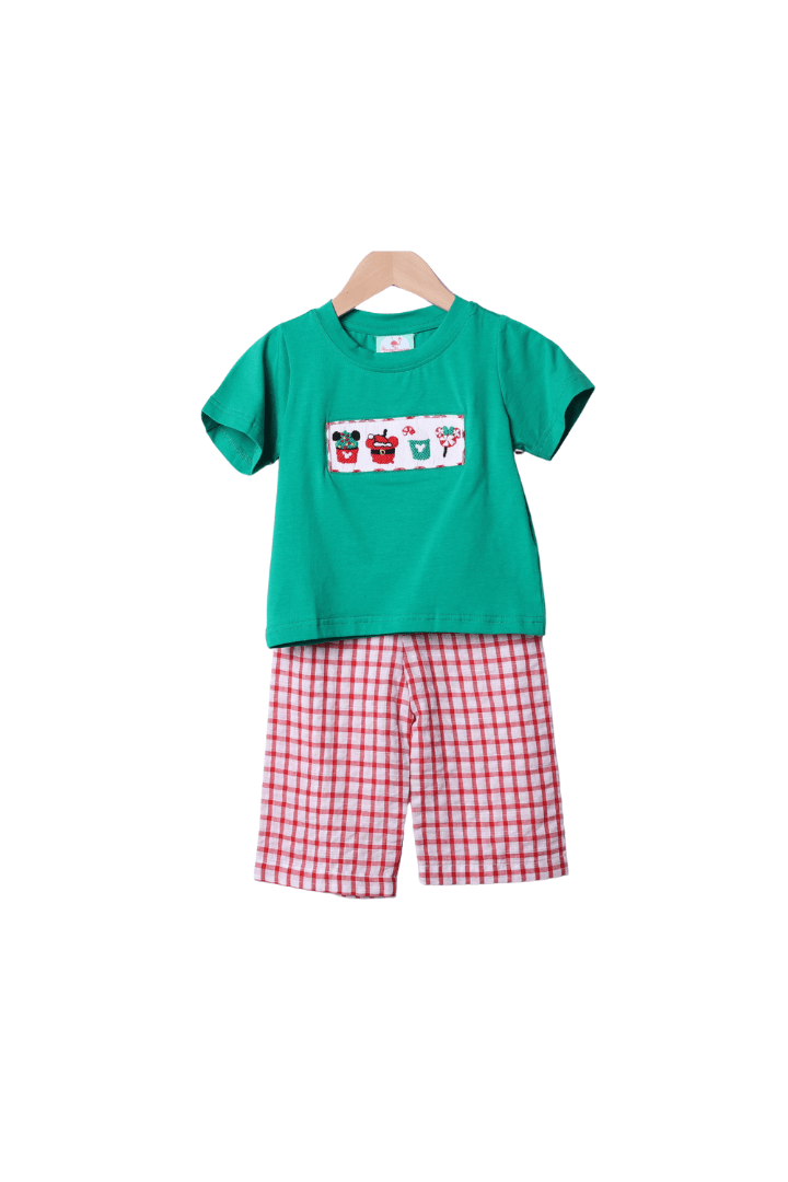 The Smocked Flamingo Apparel & Accessories Smocked Holiday Park Snacks Red Windowpane Pant Set