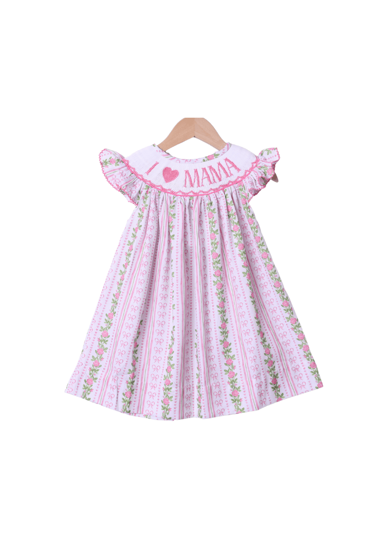 The Smocked Flamingo Apparel & Accessories Smocked I Love Mama Fancy Floral Dress