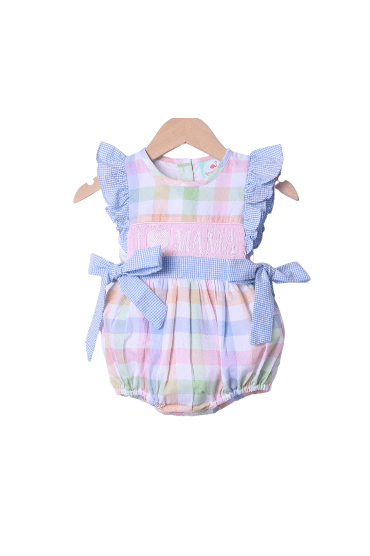 The Smocked Flamingo Apparel & Accessories Smocked I Love Mama Pastel Plaid Bow Bubble