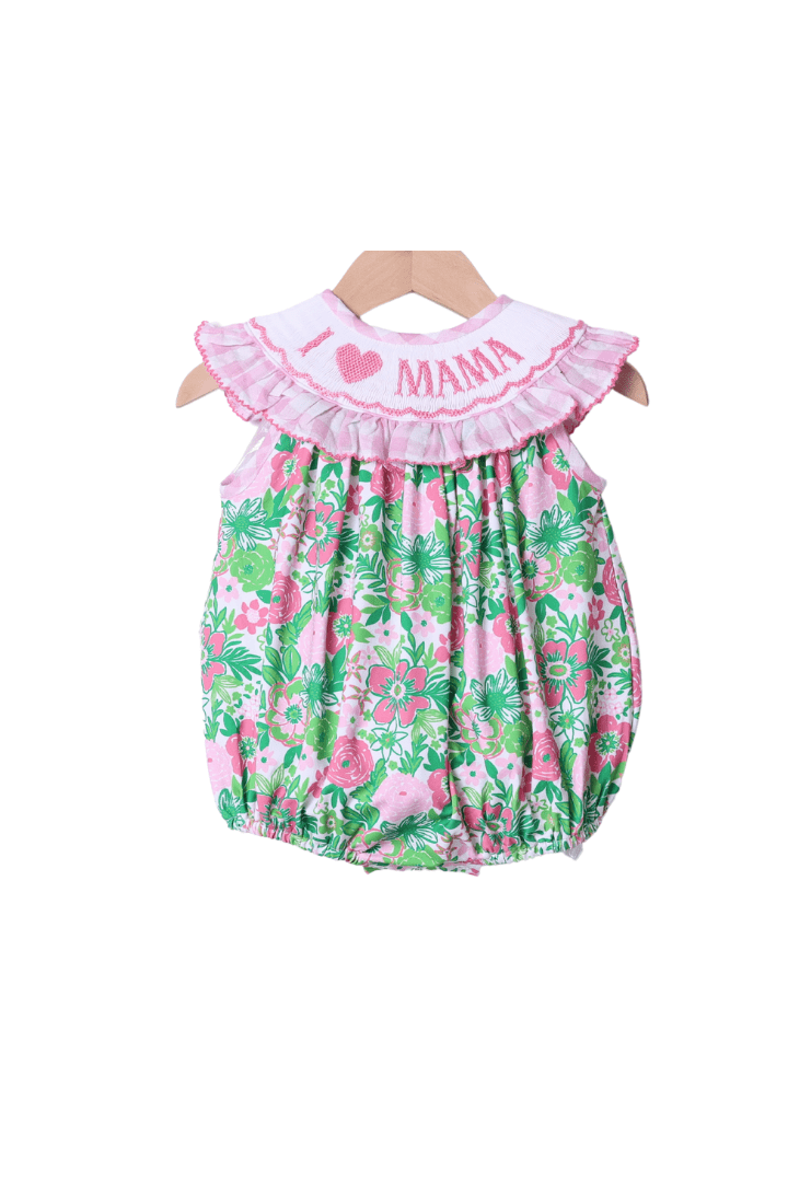 The Smocked Flamingo Apparel & Accessories Smocked I Love Mama Pink and Green Floral Bubble