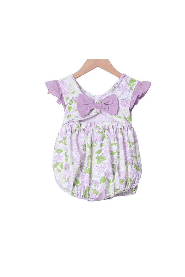 The Smocked Flamingo Apparel & Accessories Smocked I Love Mama Yellow and Lavender Floral Bow Bubble