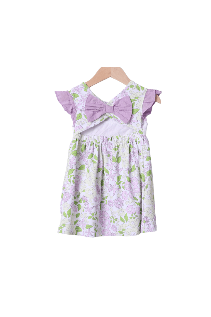 The Smocked Flamingo Apparel & Accessories Smocked I Love Mama Yellow and Lavender Floral Bow Dress