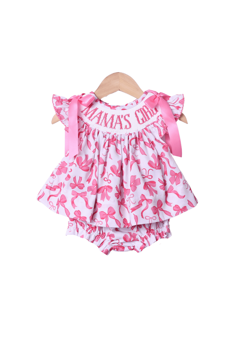 The Smocked Flamingo Apparel & Accessories Smocked Mama's Girl Pink Bow Bloomer Set
