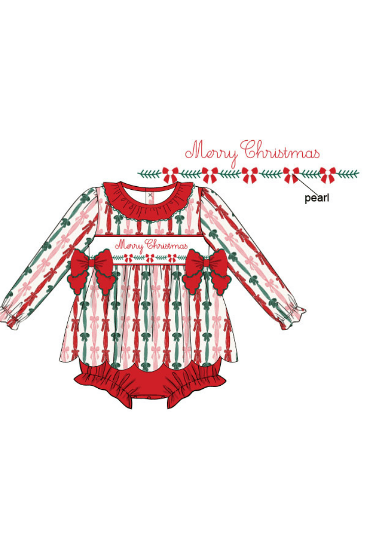 The Smocked Flamingo Apparel & Accessories Smocked Merry Christmas Holly Scalloped Skirted Bubble