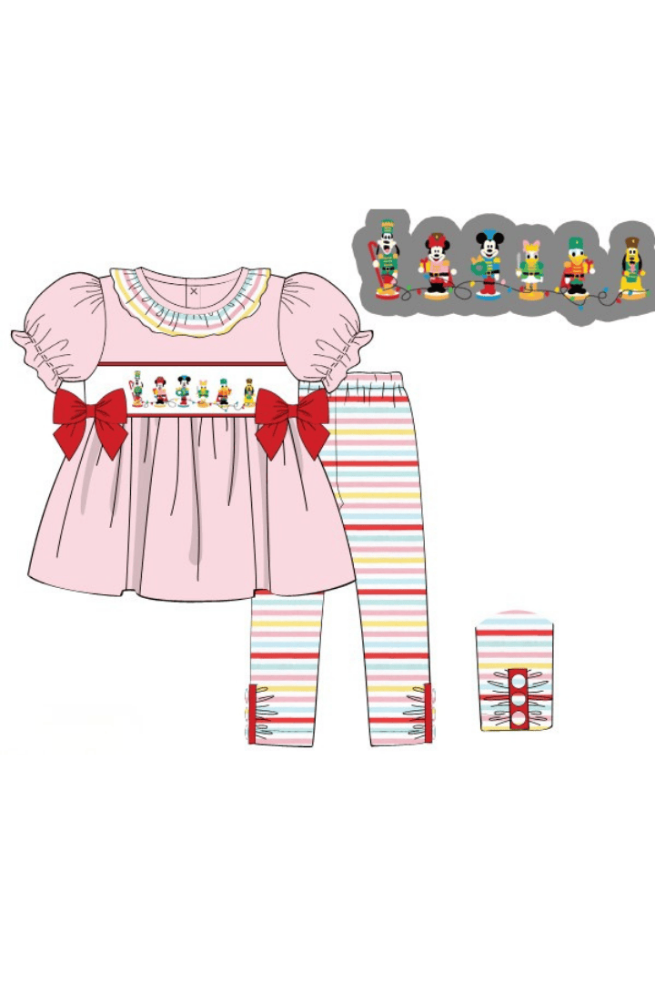The Smocked Flamingo Apparel & Accessories Smocked Merry Mouse Friends Striped Pant Set