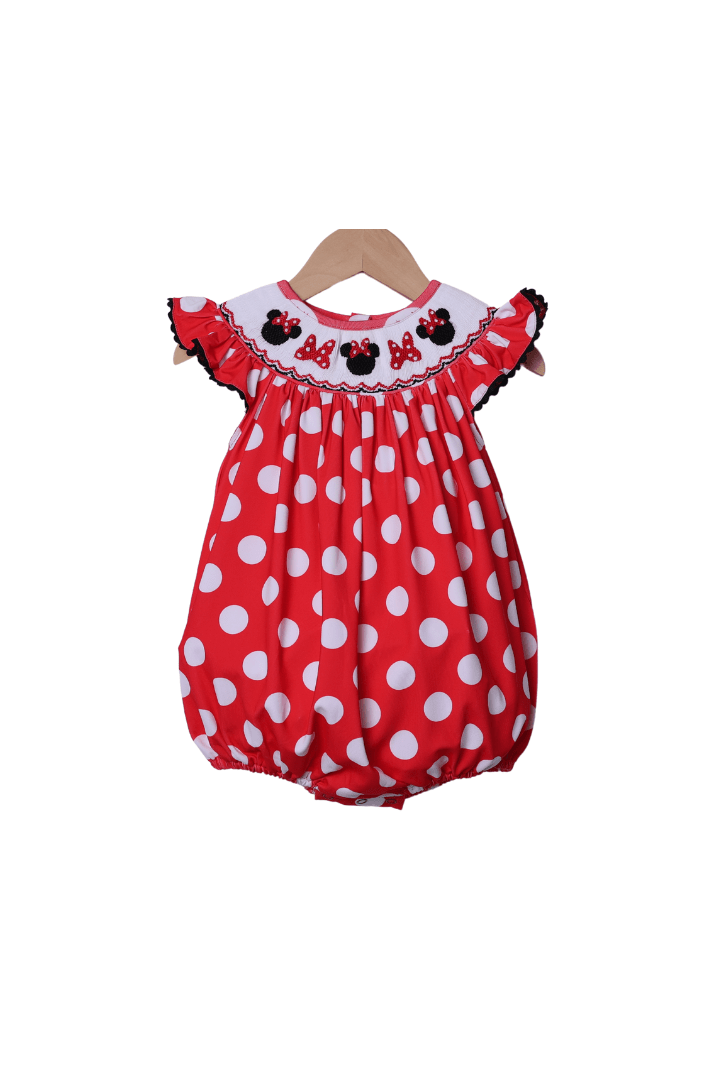 The Smocked Flamingo Apparel & Accessories Smocked Mouse Bow Red Polka Dot Bubble