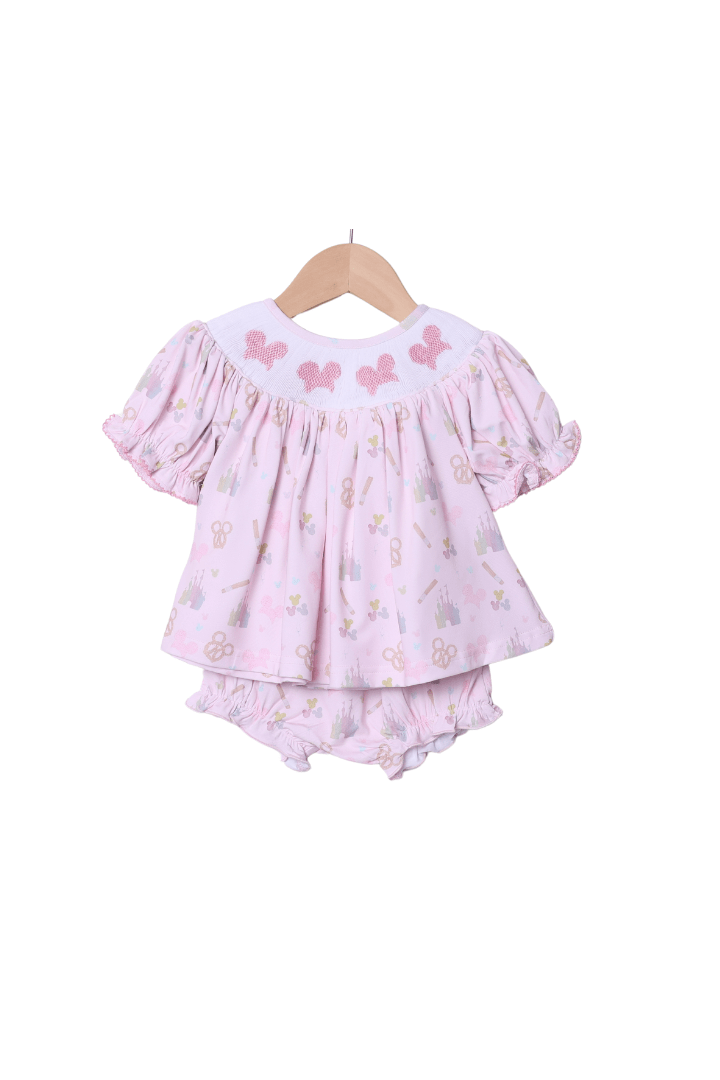 The Smocked Flamingo Apparel & Accessories Smocked Mouse Park Snacks Bloomer Set