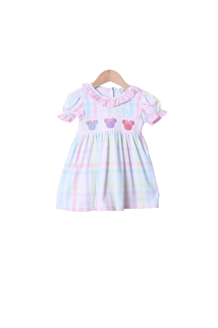 The Smocked Flamingo Apparel & Accessories Smocked Mouse Pastel Plaid Dress