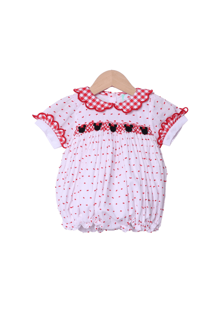 The Smocked Flamingo Apparel & Accessories Smocked Mouse Red Gingham Swiss Dot Bubble