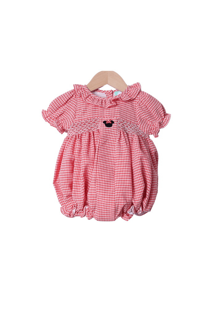 The Smocked Flamingo Apparel & Accessories Smocked Mouse Red Seersucker Bubble