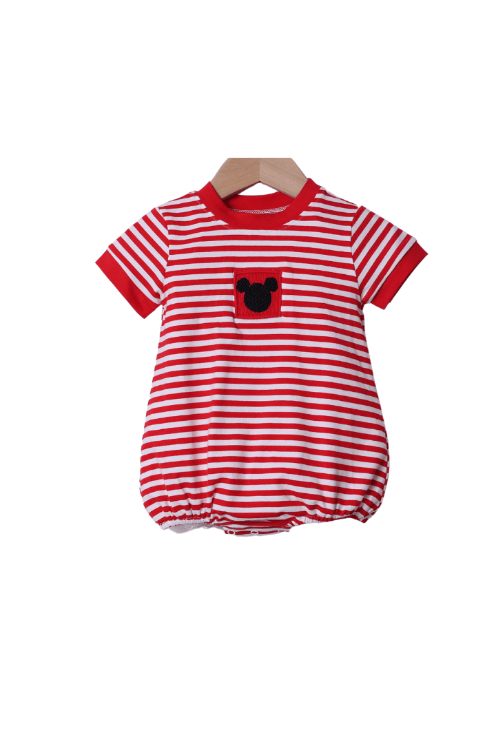 The Smocked Flamingo Apparel & Accessories Smocked Mouse Red Stripe Bubble