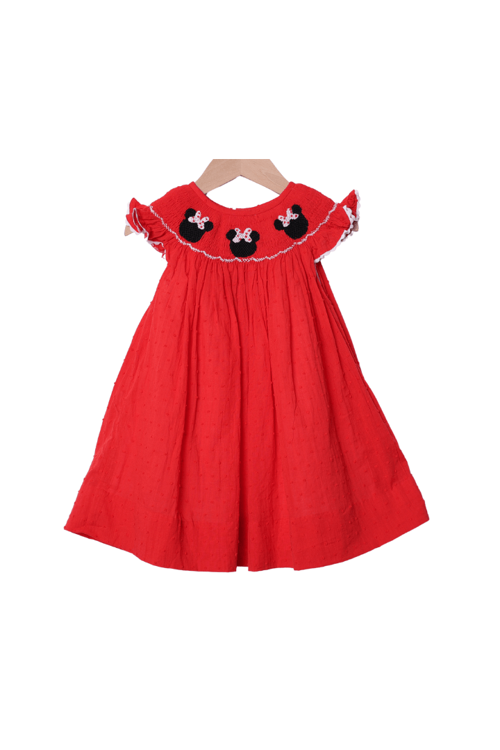 The Smocked Flamingo Apparel & Accessories Smocked Mouse Red Swiss Dot Dress