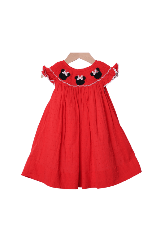The Smocked Flamingo Apparel & Accessories Smocked Mouse Red Swiss Dot Dress