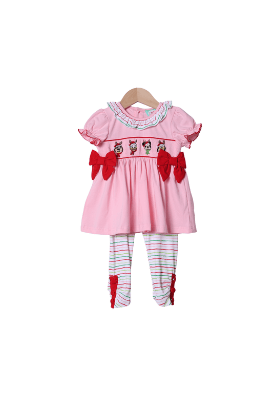 The Smocked Flamingo Apparel & Accessories Smocked Mouse Reindeer Friends Striped Pant Set