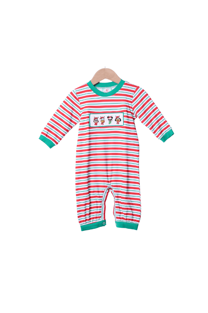 The Smocked Flamingo Apparel & Accessories Smocked Mouse Reindeer Friends Striped Romper