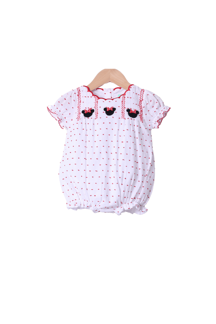 The Smocked Flamingo Apparel & Accessories Smocked Mouse White and Red Swiss Dot Bubble