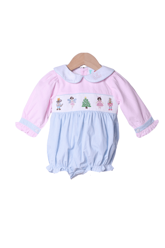 The Smocked Flamingo Apparel & Accessories Smocked Nutcracker Ballet Pink Corduroy/Blue Gingham Bubble