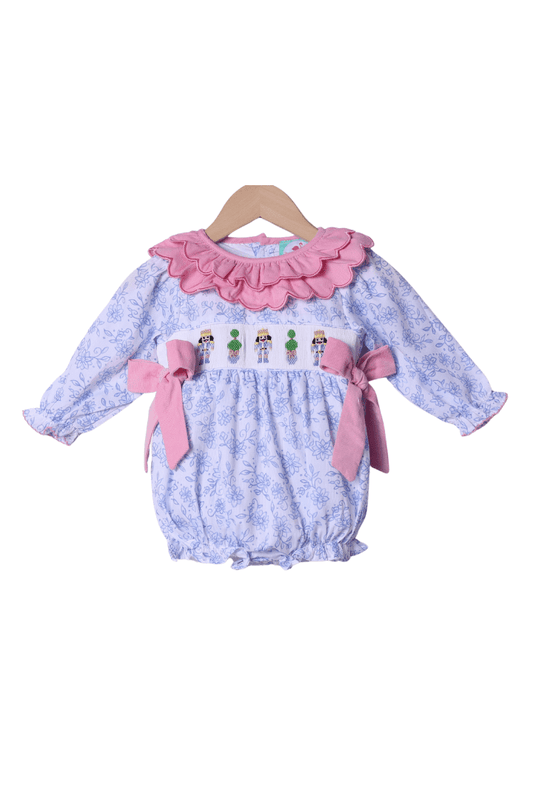 The Smocked Flamingo Apparel & Accessories Smocked Nutcracker Blue Floral Bubble