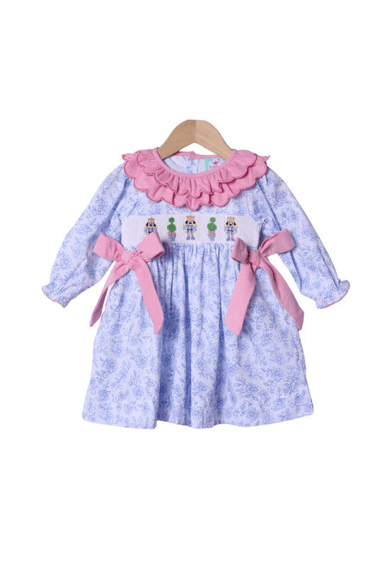 The Smocked Flamingo Apparel & Accessories Smocked Nutcracker Blue Floral Dress
