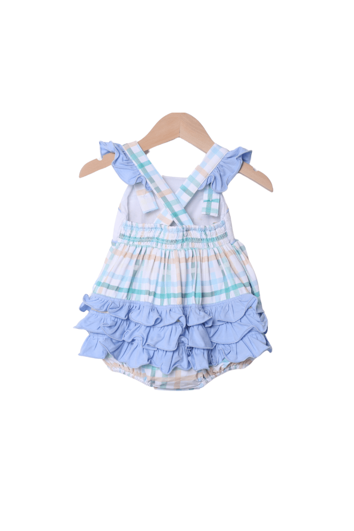 The Smocked Flamingo Apparel & Accessories Smocked Ocean Creature Blue Plaid Ruffle Bubble