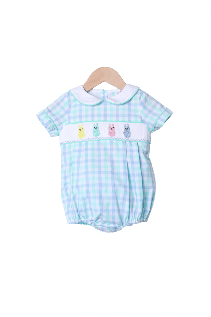 The Smocked Flamingo Apparel & Accessories Smocked Peep Blue and Mint Plaid Bubble