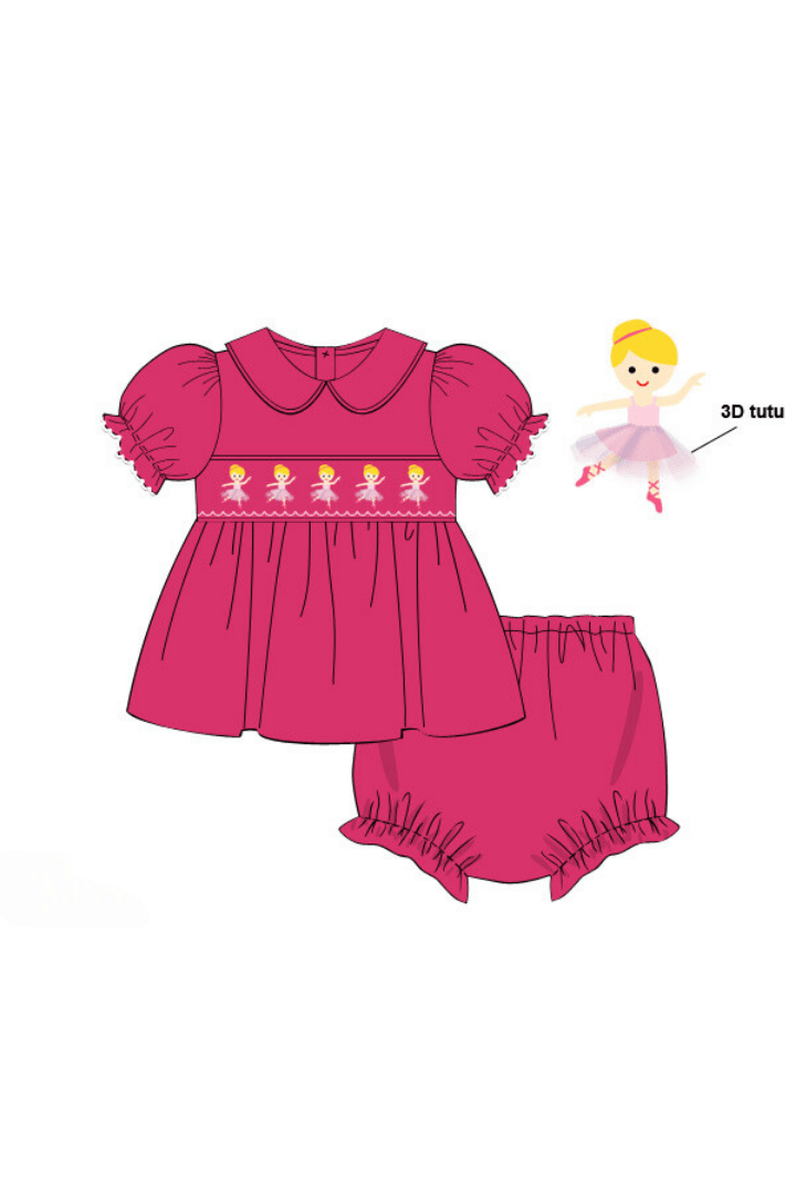 The Smocked Flamingo Apparel & Accessories Smocked Pink Ballerina Knit Bloomer Set