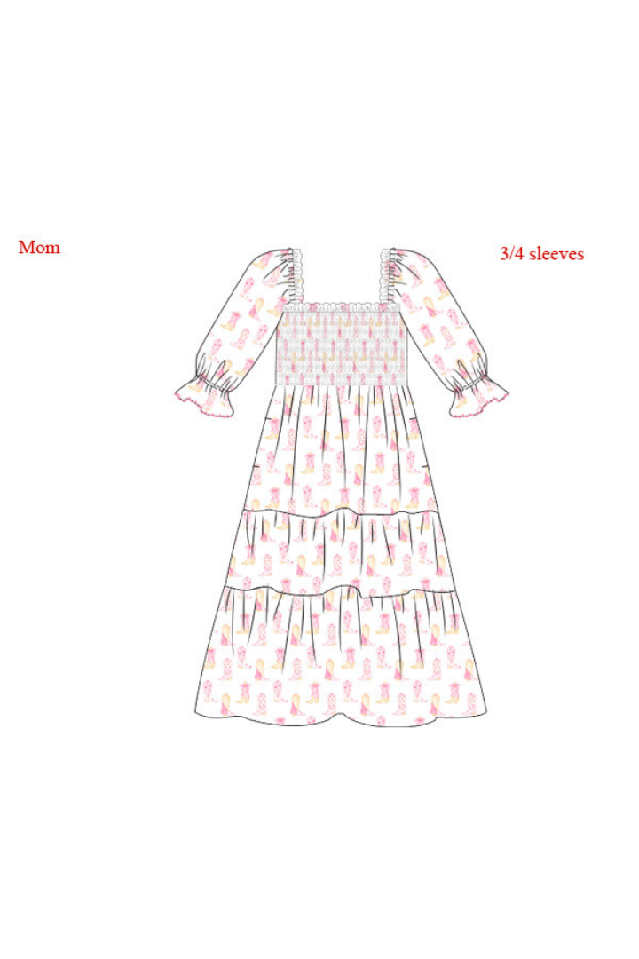 The Smocked Flamingo Apparel & Accessories Smocked Pink Cowgirl Boots Matching Mom Dress