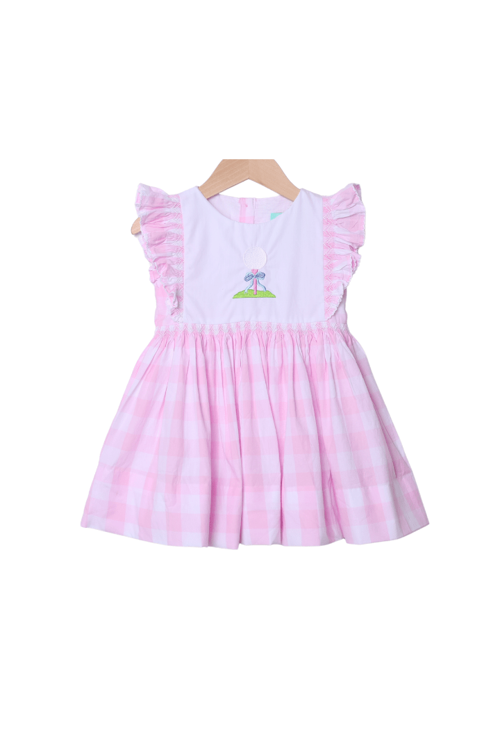 The Smocked Flamingo Apparel & Accessories Smocked Pink Gingham Golf Ball Ruffle Dress