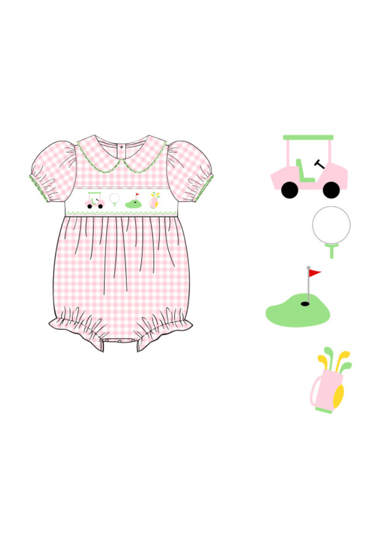 The Smocked Flamingo Apparel & Accessories Smocked Pink Gingham Golf Bubble