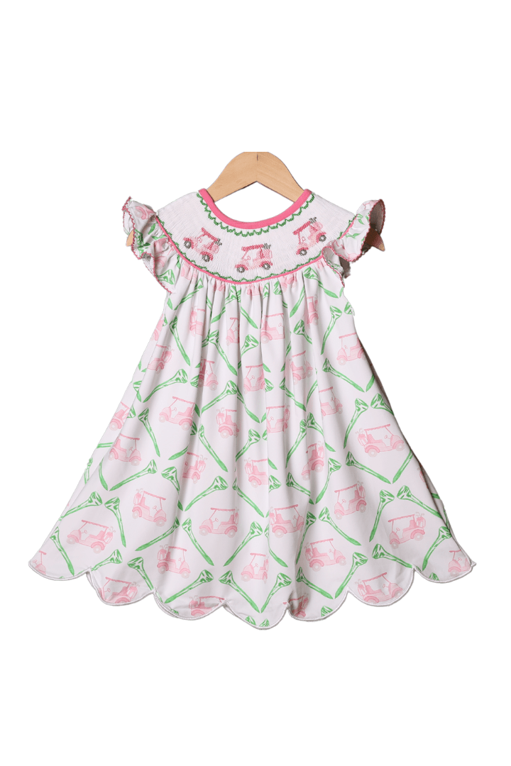 Smocked Pink Golf Cart Dress, 5 Smocked Pink Golf Cart Dress, 5