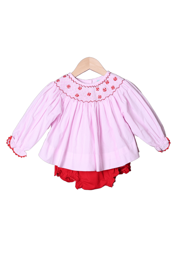 Smocked Pink Peppermint Bloomer Set