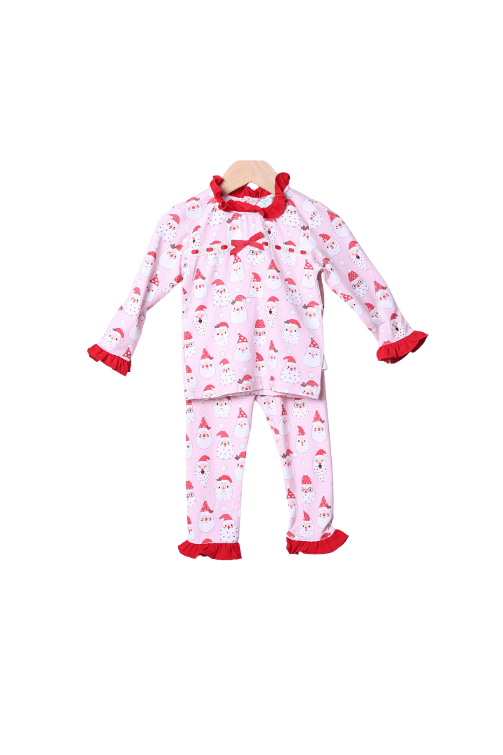 The Smocked Flamingo Apparel & Accessories Smocked Pink Santa Ruffle Lounge Set