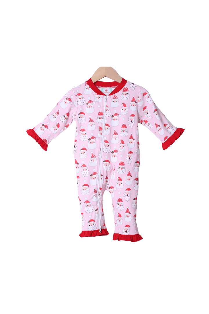 The Smocked Flamingo Apparel & Accessories Smocked Pink Santa Ruffle Zippys