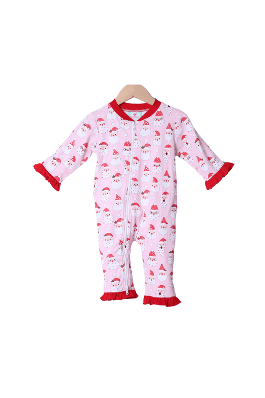 The Smocked Flamingo Apparel & Accessories Smocked Pink Santa Ruffle Zippys