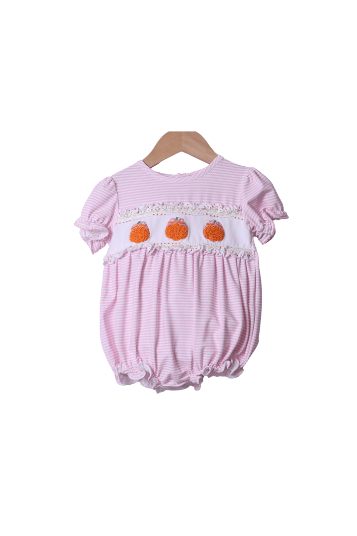 The Smocked Flamingo Apparel & Accessories Smocked Pink Stripe Pumpkin Bubble
