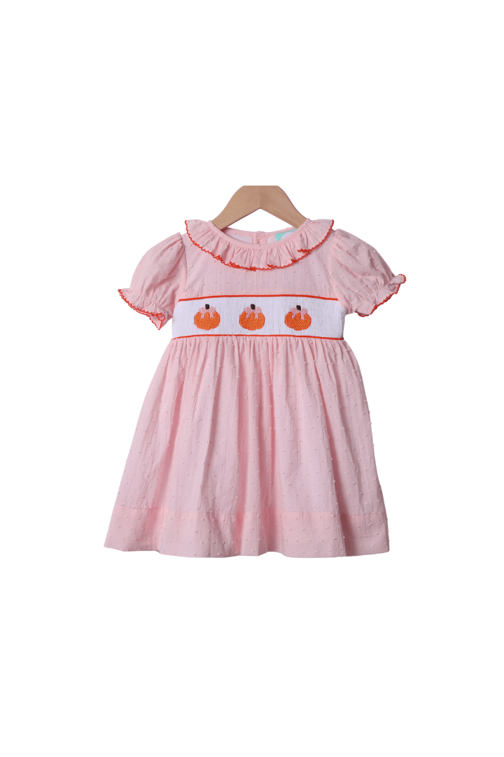 The Smocked Flamingo Apparel & Accessories Smocked Pink Swiss Dot Pumpkin Dress