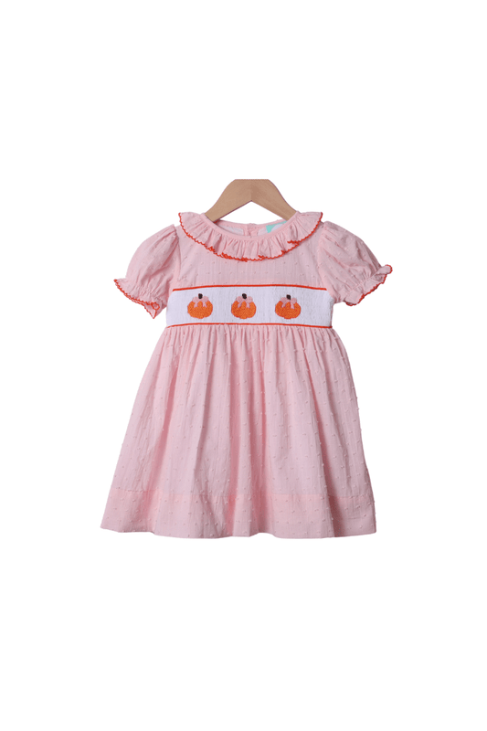 The Smocked Flamingo Apparel & Accessories Smocked Pink Swiss Dot Pumpkin Dress
