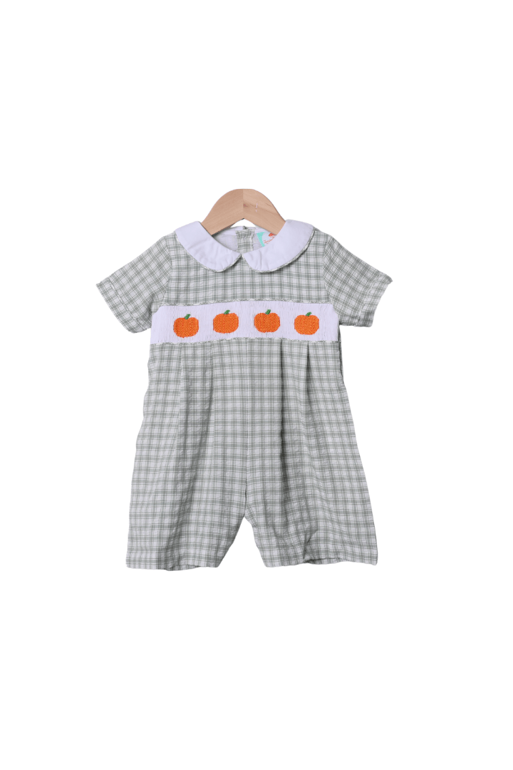 The Smocked Flamingo Apparel & Accessories Smocked Pumpkin Sage Green Windowpane Jon Jon