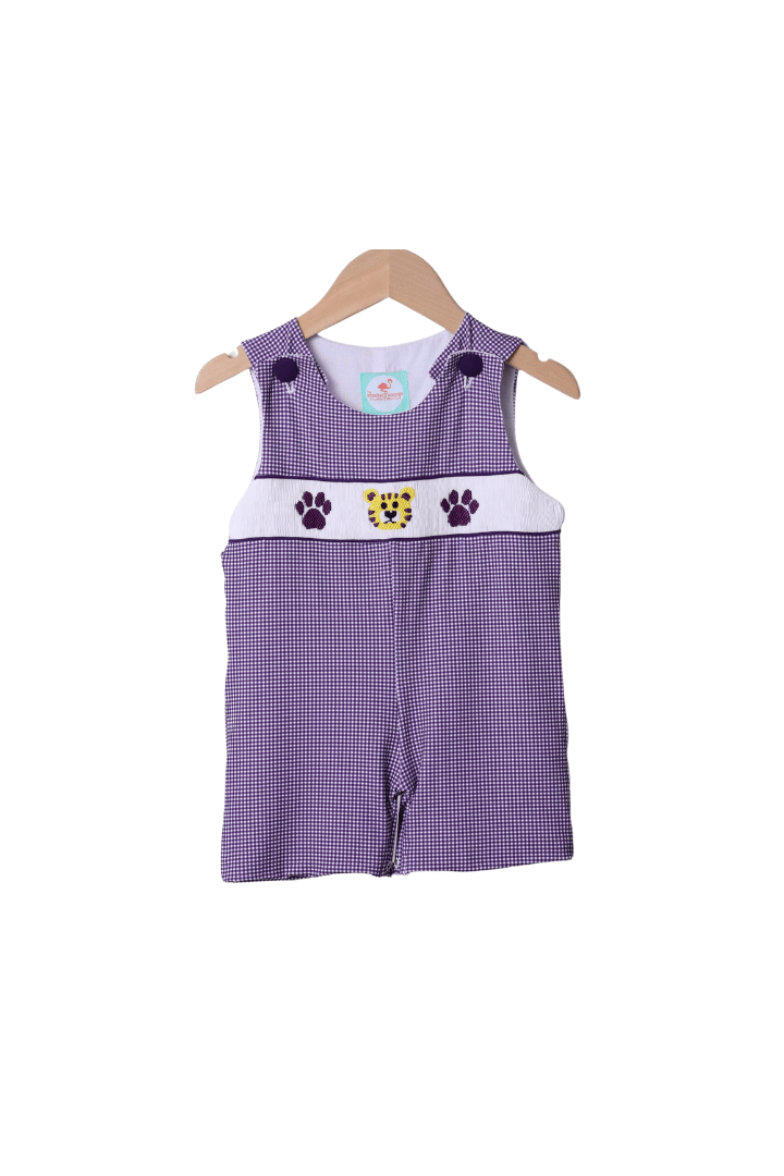 The Smocked Flamingo Apparel & Accessories Smocked Purple/Gold Tiger Jon Jon