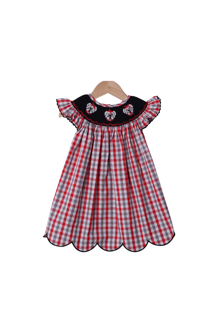 The Smocked Flamingo Apparel & Accessories Smocked Red BullDog Bishop Dress