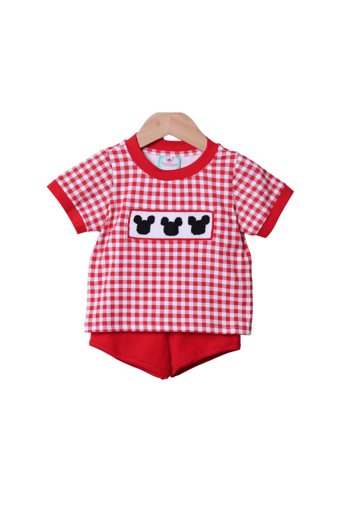 The Smocked Flamingo Apparel & Accessories Smocked Red Gingham Mouse Short Set