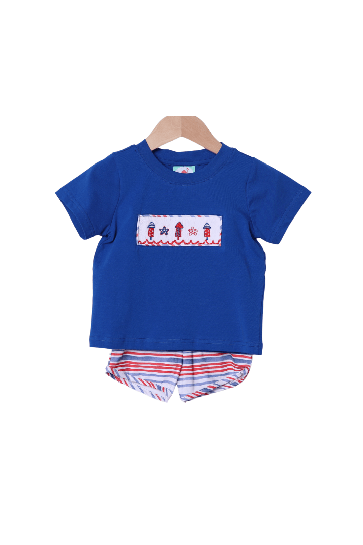 The Smocked Flamingo Apparel & Accessories Smocked Red, White and Boom Short Set