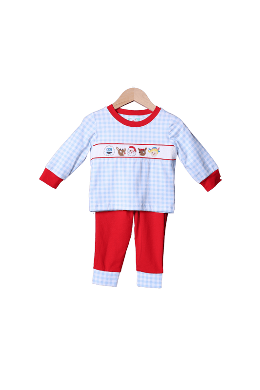 The Smocked Flamingo Apparel & Accessories Smocked Reindeer Friends Gingham Jogger Set