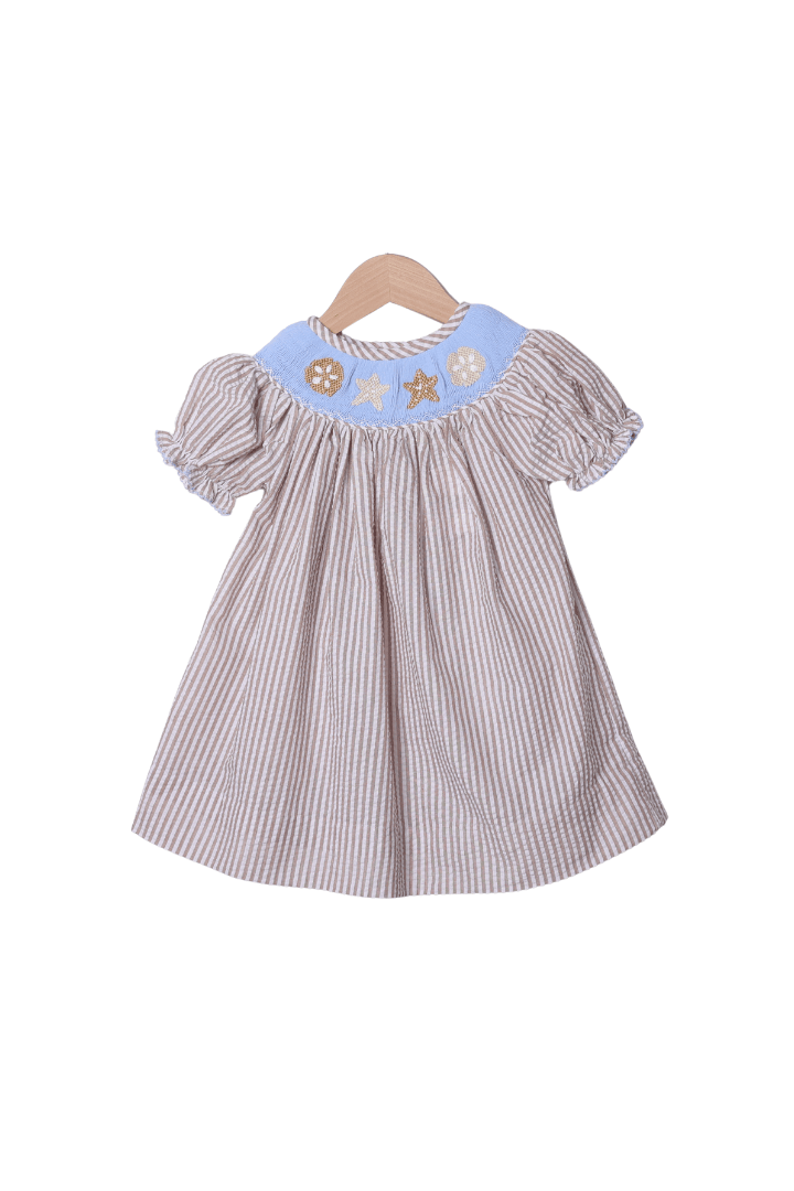 blue and khaki dress Smocked Sand Dollar Blue/Khaki Seersucker 6 Sky Blue Long Chiffon