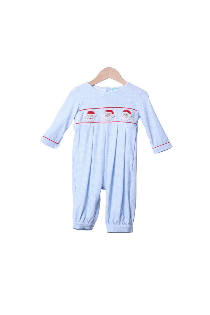 The Smocked Flamingo Apparel & Accessories Smocked Santa Blue Gingham Romper