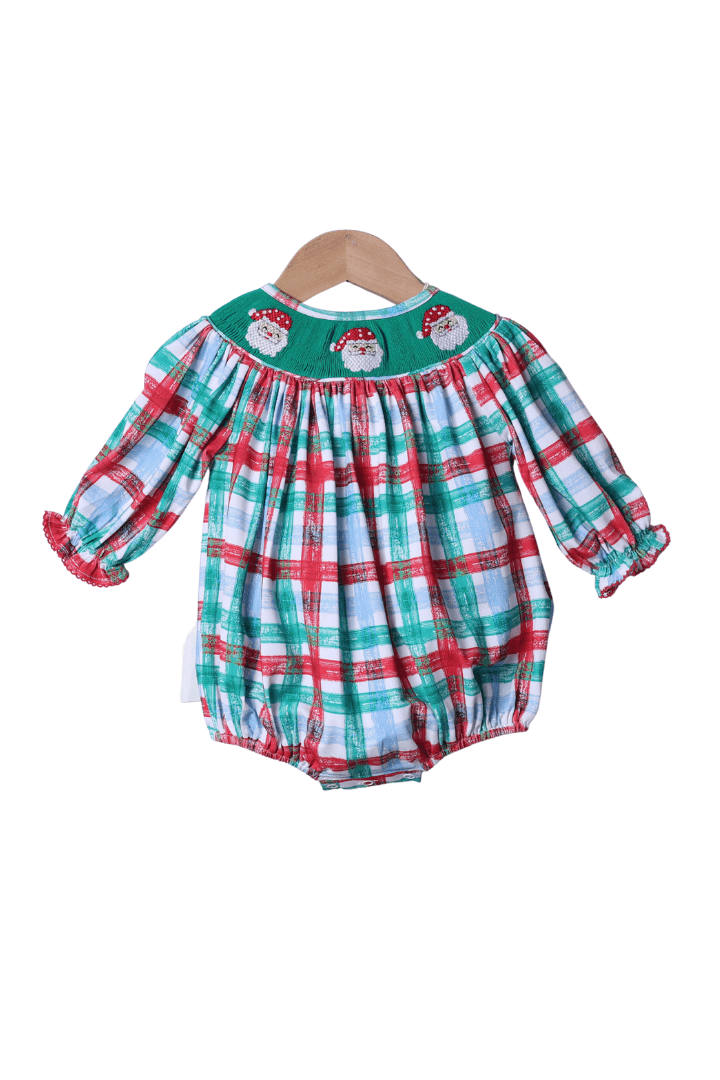 The Smocked Flamingo Apparel & Accessories Smocked Santa Festive Plaid Bishop Bubble