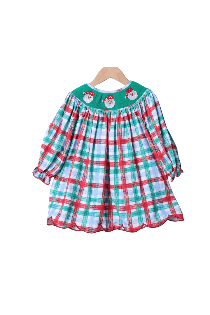 The Smocked Flamingo Apparel & Accessories Smocked Santa Festive Plaid Bishop Dress