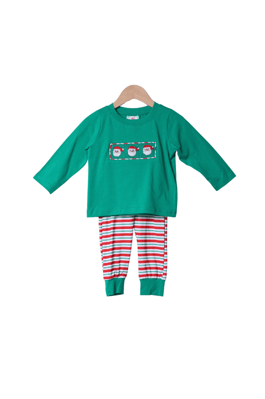 The Smocked Flamingo Apparel & Accessories Smocked Santa Green and Red Stipe Jogger Set